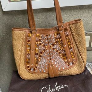 Vintage Cole Haan cowgirl embellished leather straw bag